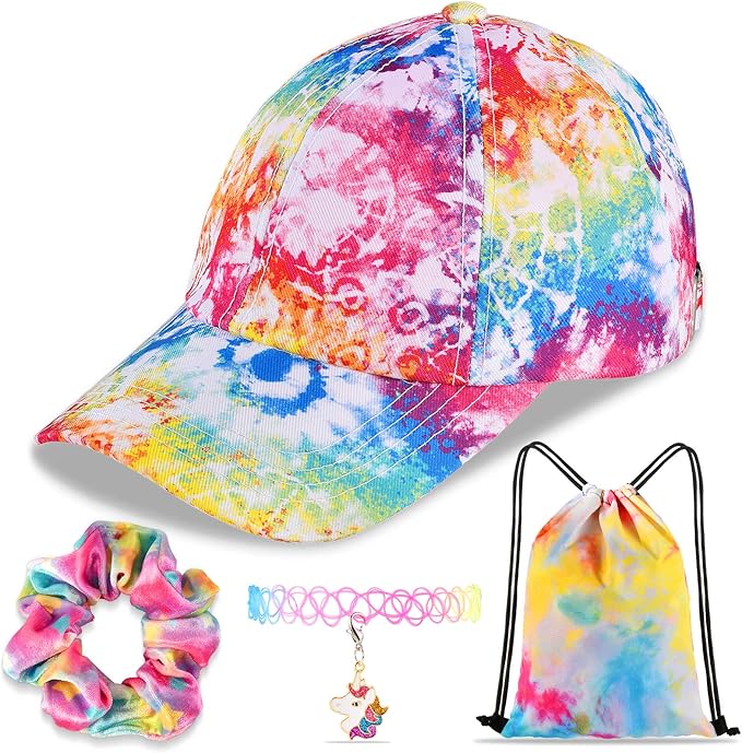 彩虹扎染棒球帽爸爸帽独角兽女孩户外运动礼品套装